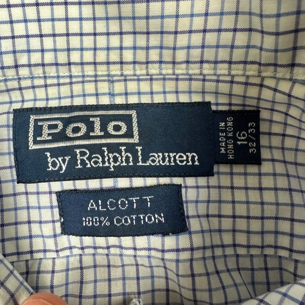 Polo Ralph Lauren Alcott Mens Blue White Micro Check Button Down Shirt 16 32/33